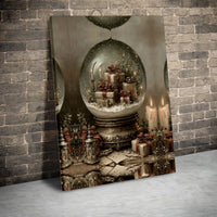 Festive Presents Candles Canvas Print, Vintage Christmas Snow Globe Canvas Wall Art, Holiday Seasonal Canvas, Digital Download Present
