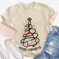 Holiday Nurse T-Shirt, Stethoscope Christmas Tree School Nurse Shirt, Adorable Medical Christmas Graphic Tee, School Nurse Xmas Present