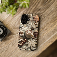 3D Relief Winter Cup iPhone Case, Snowflake Coffee Latte Phone Case, Comfy Christmas Beverage Tough Phone Cover, Coffee Lover Present