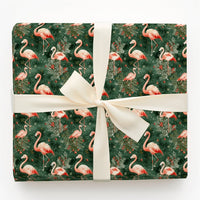 Snowy Pine Red Berry Gift Wrap, Pink Flamingo Christmas Wrapping Paper, Tropical Holiday Wrapping Paper, Coastal Winter Gift Wrap Roll