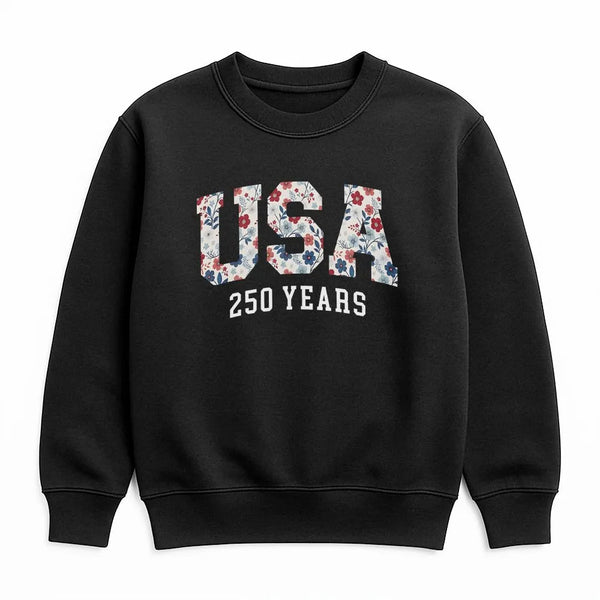 USA 250th Birthday Sweatshirt | Floral Americana 250 Years Celebration Design | Soft Cotton Blend Comfort | Gift for American History Lovers