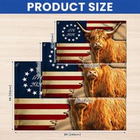 Highland Cow American Flag 1776-2026 House Flag | 250 Years Strong Patriotic Design | Weather-Resistant Polyester | Farmhouse Decor Gift