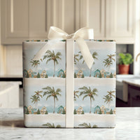 Coastal Holiday Gift Wrap, Snowy Palm Tree Christmas Wrapping Paper, Beach House Winter Wrapping Paper, Tropical Festive Present Wrap Roll