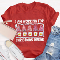 Pink Tree Holiday Graphic Tee, Working for Christmas Break T-Shirt, Humorous Teacher Christmas Shirt, Office Worker Holiday Break Tee