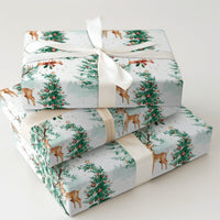 Snowy Forest Christmas Wrapping Paper, Watercolor Reindeer Wrapping Paper, Winter Tree Gift Wrap, Holiday Present Wrapping Paper