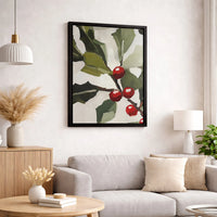Minimalist Red Berry Wall Art, Abstract Christmas Holly Canvas Art, Botanical Holiday Canvas Print, Winter Seasonal Festive Home Wall Decor