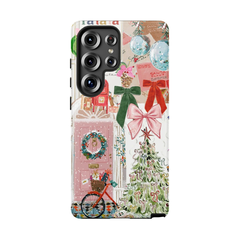 Holiday Snowflake Tough Phone Case, Christmas Santa Reindeer Phone Case, Dual-Layer Winter Phone Case, Festive Xmas Phone Cover