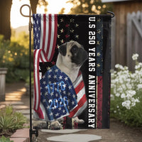 Pug Garden Flag | US 250 Years Anniversary American Flag Patriotic Design | Premium Weather-Resistant Polyester | Gift for Dog Lovers