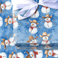 Western Holiday Gift Wrap, Cowboy Snowman Christmas Wrapping Paper, Rustic Winter Snowman Wrapping Paper, Country Festive Present Wrap Roll