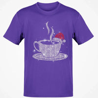 Sparkling Santa Hat Coffee Cup Tee, Love Coffee Graphic T-Shirt, Christmas Coffee Lover Shirt, Winter Holiday Season Graphic Tee