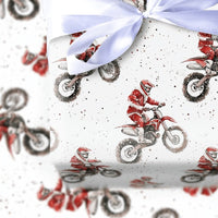 Dirt Bike Christmas Gift Wrap, Motocross Santa Wrapping Paper, Motorcycle Holiday Wrapping Paper, Extreme Sports Santa Gift Wrap Paper