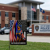 Rottweiler Thin Blue Line Garden Flag | 250 Years of Service Patriotic Dog | Double-Sided Weather-Resistant Polyester | Police Support Gift