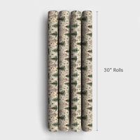 Rustic Winter Forest Gift Wrap, Vintage Christmas Tree Wrapping Paper, Illustrated Pine Tree Wrapping Paper Roll
