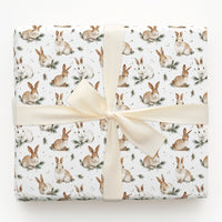 Adorable Winter Bunny Gift Wrap, Watercolor Rabbit Wrapping Paper, Pine Sprig Holiday Wrapping Paper, Nature Lover Christmas Present Wrap Roll