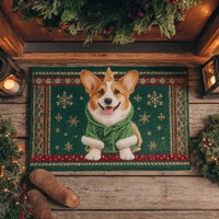 Adorable Holiday Dog Welcome Mat, Starry Christmas Corgi Doormat, Winter Festive Entryway Mat, Non Slip Corgi Lover Door Mat, Pet Xmas Present