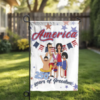 Patriotic Cartoon Family Garden Flag | 250 Years of Freedom Design | Double Sided Premium Polyester | 4th of July Fan Gift & Yard Decor