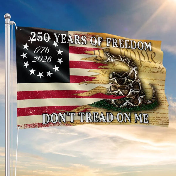 250 Years of Freedom Flag 1776-2026 | Gadsden Dont Tread On Me Rattlesnake | Double-Sided Polyester House Flag | Patriotic Americana Decor Gift