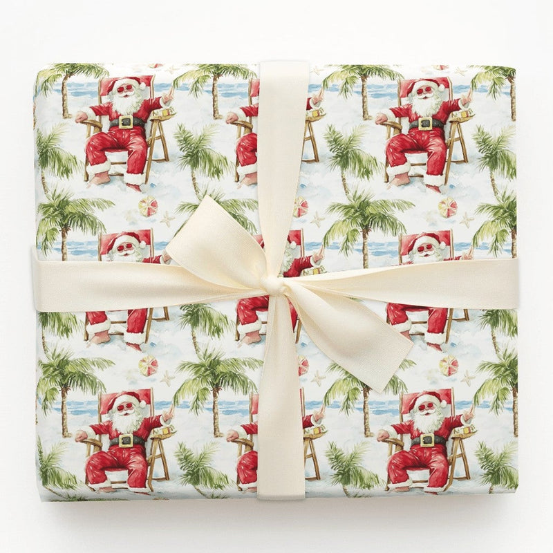 Tropical Christmas Gift Wrap, Beach Vacation Santa Wrapping Paper, Relaxing Santa Holiday Wrapping Paper, Ocean Summer Wrapping Paper Roll