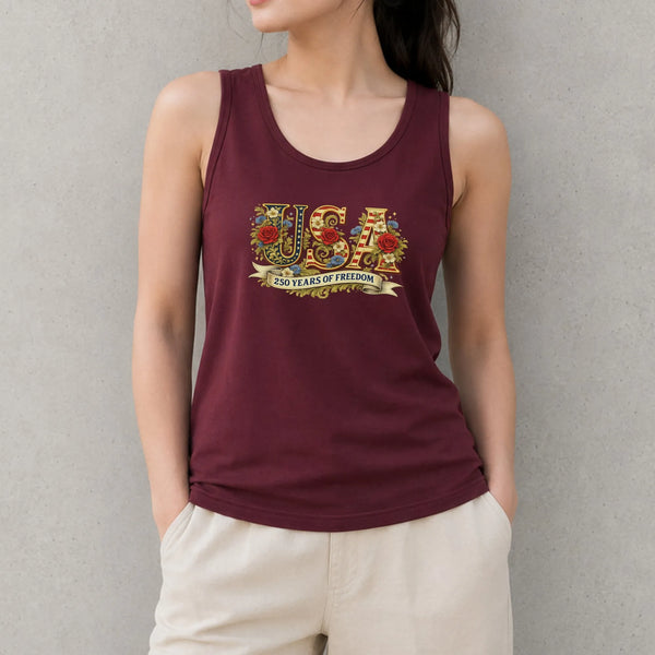 Retro USA 250th Anniversary Tank Top | Vintage Floral 250 Years of Freedom Design | Soft Breathable Premium Fabric | 4th of July Independence Day Gift