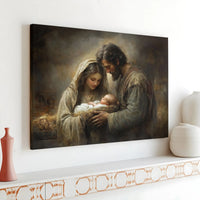 Holy Family Baby Jesus Wall Art, Nativity Scene Canvas Art, Classical Christian Nativity Print, Biblical Christmas Canvas Decor