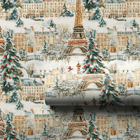 Snowy Eiffel Tower Gift Wrap, Paris Christmas Wrapping Paper, Watercolor Paris Holiday Gift Wrap, Winter Cityscape Paper, Travel Fan Present