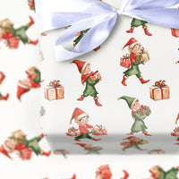 Retro Holiday Elf Gift Wrap, Vintage Christmas Elves Wrapping Paper, Whimsical Christmas Wrapping Paper, Nostalgic Xmas Present Paper Roll