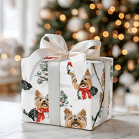 Festive Winter Yorkie Gift Wrap, Yorkshire Terrier Wrapping Paper, Red Scarf Holiday Dog Wrapping Paper, Adorable Puppy Christmas Gift Wrap