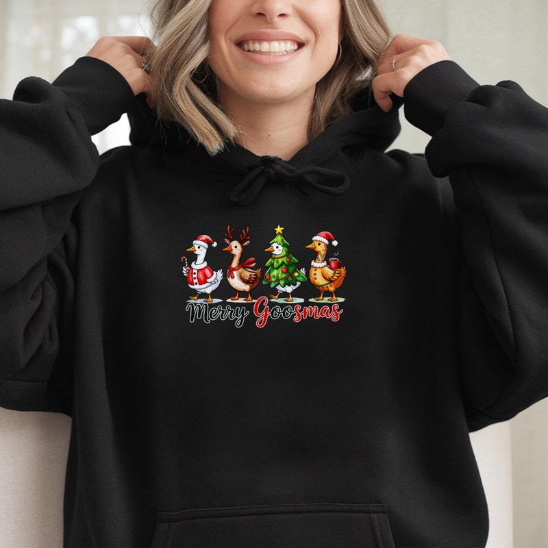 Humorous Christmas Goose Sweatshirt, Merry Goosmas Hoodie, Adorable Farm Animal Hooded Pullover, Holiday Bird Sweater, Xmas Present for Goose Lover