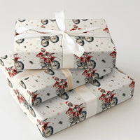 Dirt Bike Christmas Gift Wrap, Motocross Santa Wrapping Paper, Extreme Biker Holiday Wrapping Paper, Motorcycle Xmas Gift Wrap Paper Roll