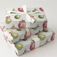 Red and Green Holiday Gift Wrap, Watercolor Christmas Ornament Wrapping Paper, Painted Bauble Wrapping Paper