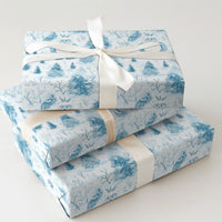 Adorable Abominable Snowman Gift Wrap Roll, Yeti Christmas Wrapping Paper, Blue Winter Forest Present Paper, Whimsical Holiday Gift Wrapping