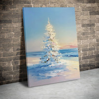 Snowy Winter Landscape Wall Art, White Christmas Tree Canvas Print, Impressionist Holiday Poster, Winter Tree Digital Download Wall Decor