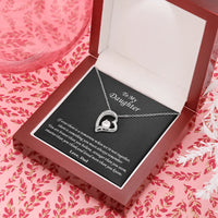 Daughter Necklace, Forever Love Heart Necklace, 14K White Gold Finish Pendant Necklace, Cubic Zirconia Jewelry, Christmas Present for Daughter