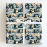 Snowy Christmas Wrapping Paper, Winter Village Wrapping Paper, Comfy Winter Town Gift Wrap, Nostalgic Holiday Wrapping Paper Roll