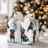 Black Dog in Red Scarf Gift Wrap, Cane Corso Christmas Wrapping Paper, Holiday Dog Lover Wrapping Paper Roll, Winter Pet Present Wrap
