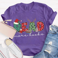 Bookish Holiday Shirt, Read More Books Christmas Teacher T-Shirt, Literary Book Lover Christmas Graphic Tee, Reader Teacher Present