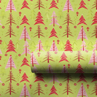 Lime Green Christmas Gift Wrap, Modern Pink Red Tree Wrapping Paper, Graphic Stylized Tree Wrapping Paper, Holiday Season Gift Wrap Roll