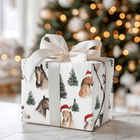 Equestrian Santa Hat Gift Wrap, Christmas Horse Wrapping Paper, Watercolor Horse Wrapping Paper Roll, Winter Animal Holiday Gift Wrap