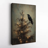 Dark Academia Winter Canvas Print, Gothic Raven Christmas Canvas Art, Moody Holiday Wall Art, Gothic Christmas Canvas, Witchy Winter Present