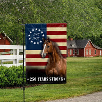Patriotic Horse Garden Flag 250 Years Strong | Betsy Ross 1776-2026 Design | Double-Sided UV-Resistant Polyester | Americana Farm Decor