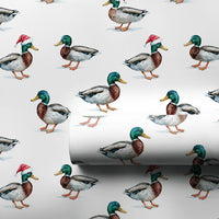 Santa Duck Gift Wrap, Mallard Duck Christmas Wrapping Paper, Watercolor Bird Wrapping Paper, Nature Lover Holiday Gift Wrap Roll