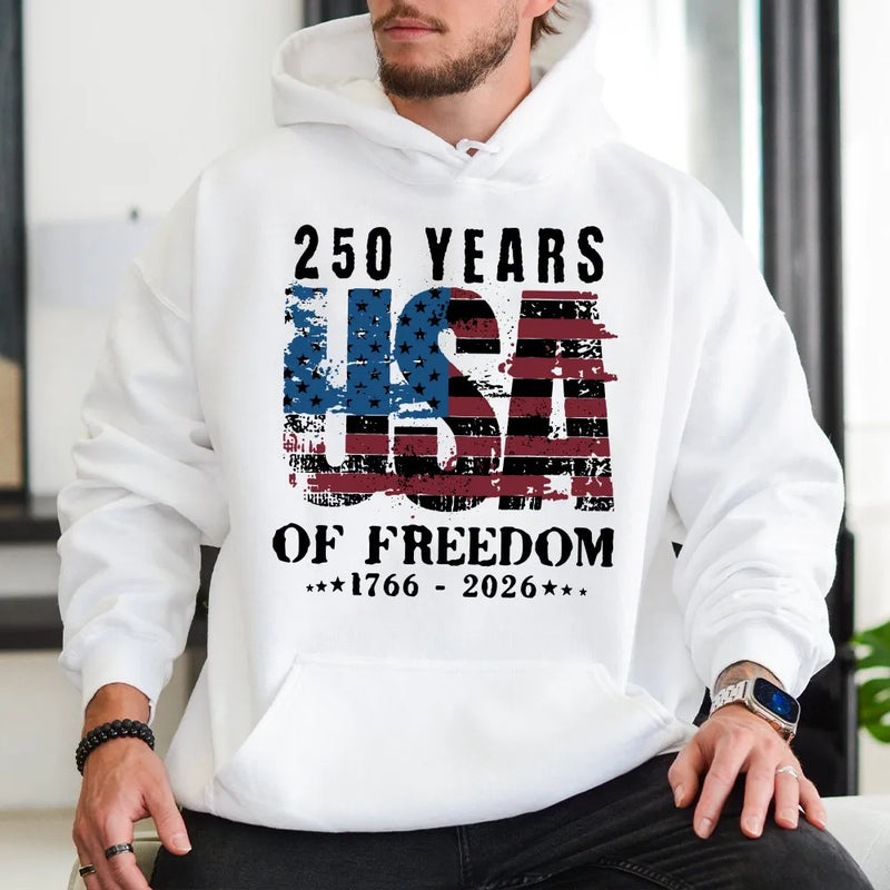 USA 250 Years Anniversary Hoodie | Patriotic 1776-2026 Distressed Flag Graphic | Premium Cotton Blend Pullover | Birthday Gift for American Patriot