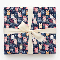 Watercolor Kitten Gift Wrap, Christmas Cat Wrapping Paper, Festive Holiday Wrapping Paper, Navy Winter Gift Wrap, Cat Lover Present Wrap