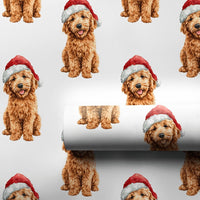 Santa Hat Puppy Holiday Gift Wrap, Goldendoodle Christmas Wrapping Paper, Adorable Dog Lover Wrapping Paper, Festive Winter Animal Gift Wrap