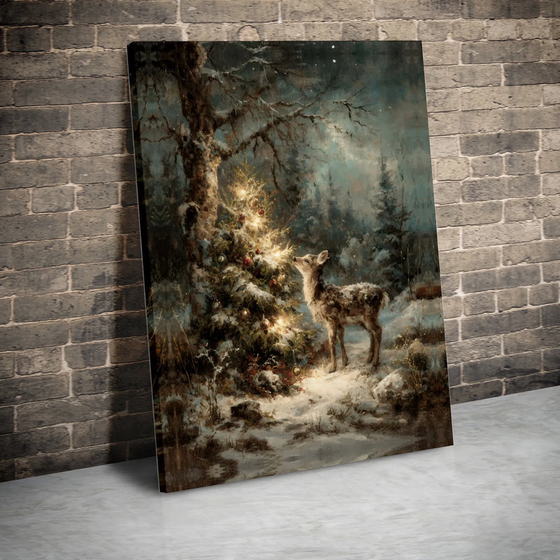Snowy Forest Winter Wonderland Print, Christmas Deer Digital Wall Art, Holiday Rustic Deer Poster, Digital Download Festive Home Decor