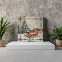 Snowy Pine Winter Scene Poster, Vintage Christmas Sleigh Wall Art, Rustic Farmhouse Holiday Print, Digital Download Festive Christmas Decor