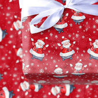 Santa Claus Gift Wrap, Waving Santa Christmas Wrapping Paper, Red Snowflake Wrapping Paper, Holiday Present Paper, Secret Santa Gift Wrap