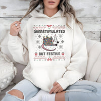 Humorous Possum Christmas Sweatshirt, Overstimulated but Festive Opossum Hoodie, Retro Holiday Animal Hoodie, Adorable Winter Pullover Possum Present