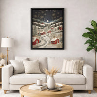 Snowy Night Red House Canvas Print, Winter Village Canvas Wall Art, Christmas Landscape Canvas, Comfy Holiday Wall Decor, Winter Season Present