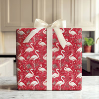 Tropical Winter Gift Wrap, Christmas Flamingo Wrapping Paper, Red Snowflakes Holiday Present Paper, Festive Flamingo Present Wrap Paper Roll